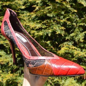 Zara Red Leather Black Lace Size 10 Shoes